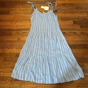 beachlunchlounge Blue and White Striped Midi Dress